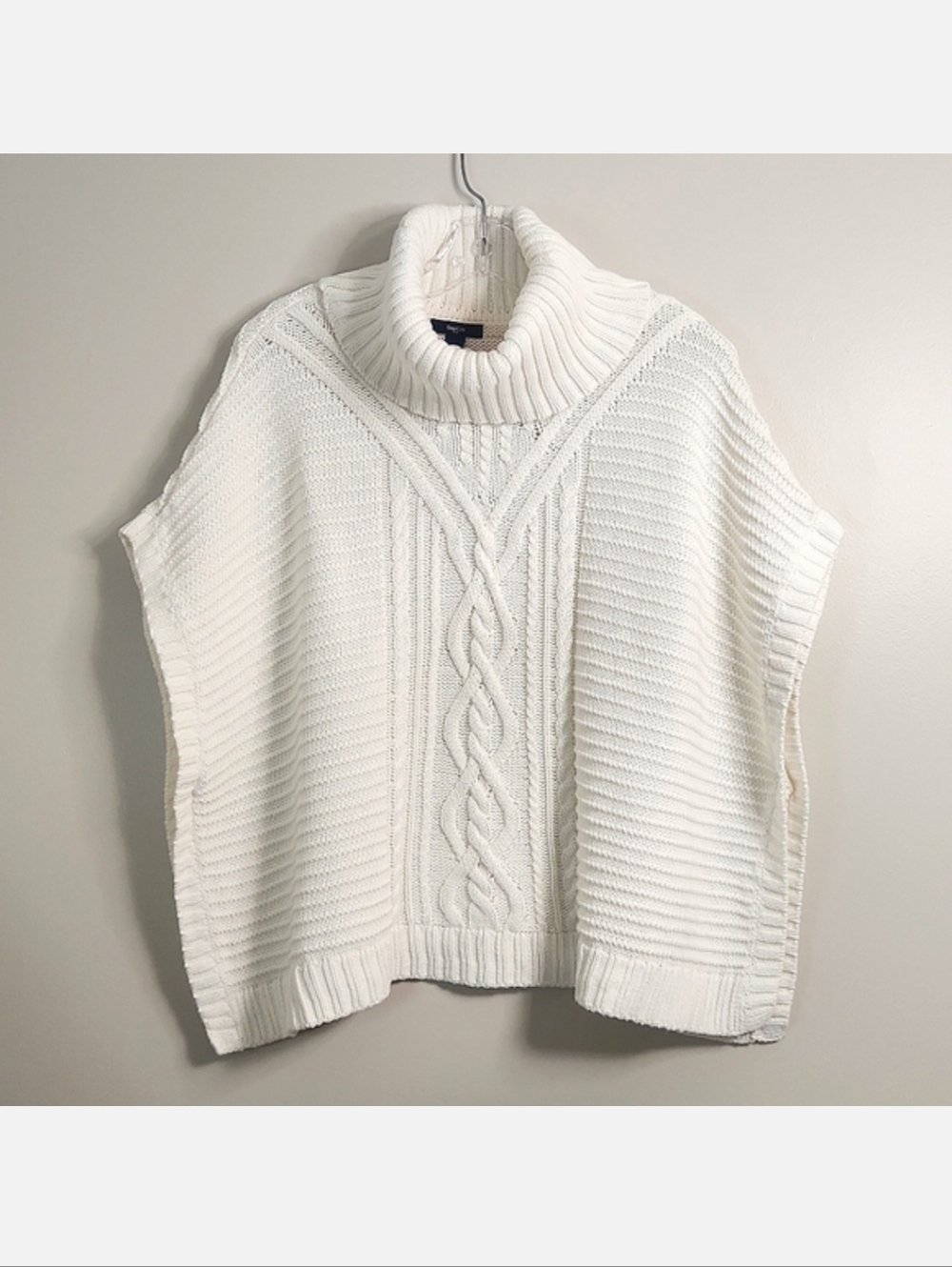 GapKids Oversized Off-White Cable Knit Turtleneck Poncho, Size XXL ~ EUC
